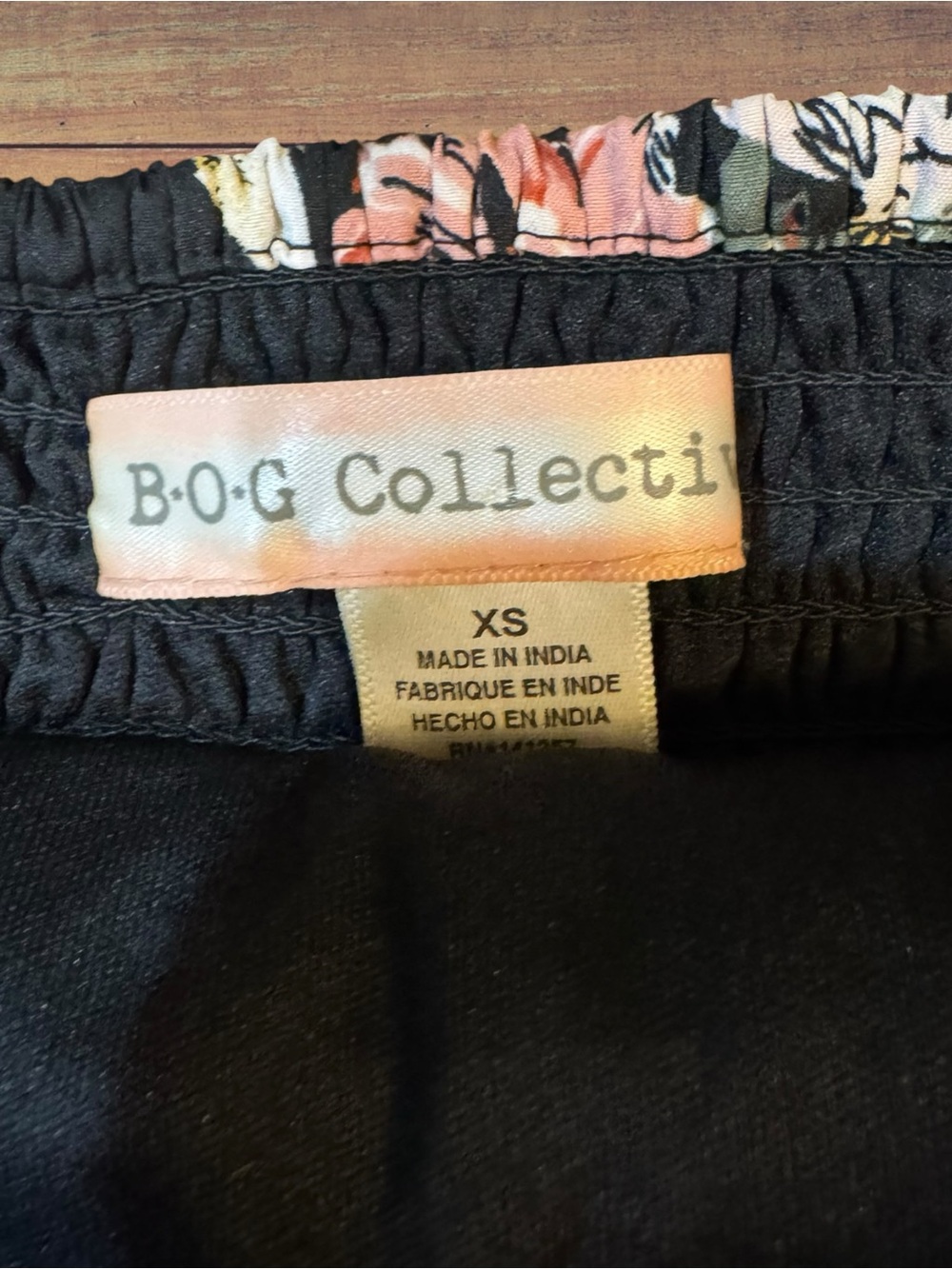 B.O.G. Collective Smocked Floral Ruffle Crop Top Camisole Black Pink XS - Picture 2 of 9